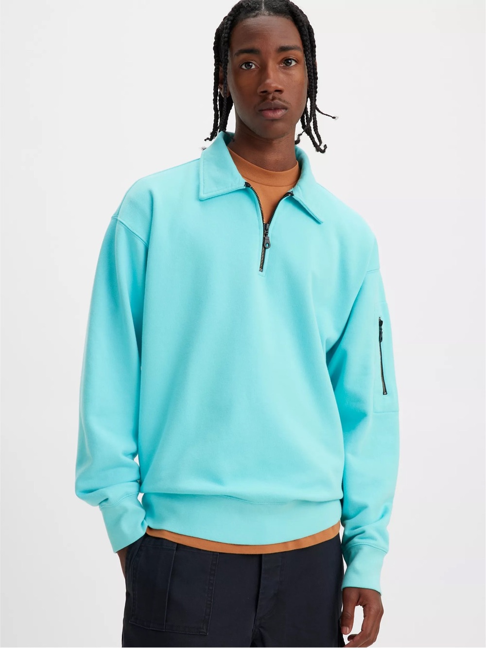 Levi's Skateboarding New Quarter Zip Pullover Men's Aqua Half-Zip sweater